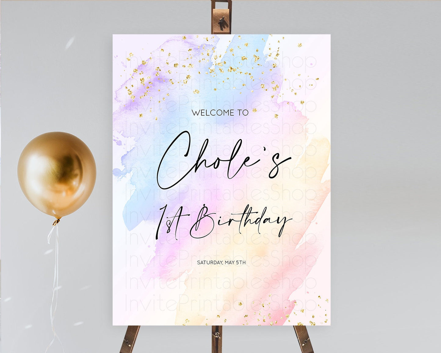 Pastel Welcome Sign Pastel Rainbow Welcome Sign Colorful Rainbow Confetti Watercolor Glitter Pastel First Birthday Welcome Sign D10635