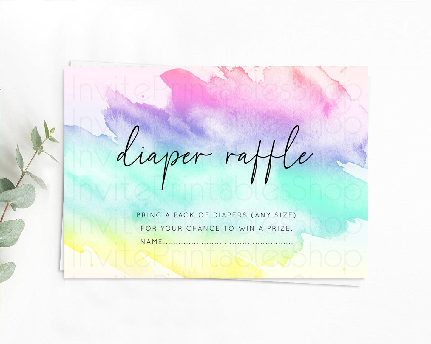 Pastel Diaper Raffle Card Pastel Rainbow Diaper Raffle Insert Colorful Ombre Watercolor Diaper Ticket Confetti Glitter Raffle Game D10231