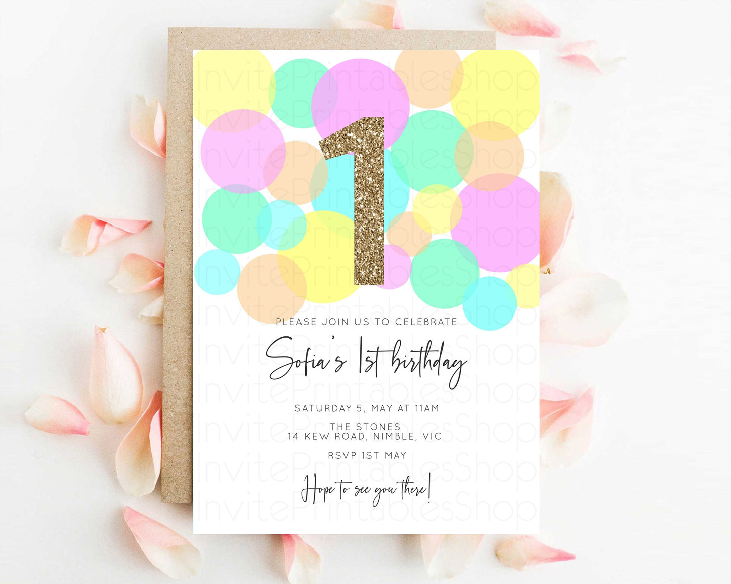 Bubbles Birthday Invitation Rainbow Confetti Invite Pastel Sprinkles Invite Pastel Colorful Art Fun Simple Birthday Invite 1st 2nd 3rd