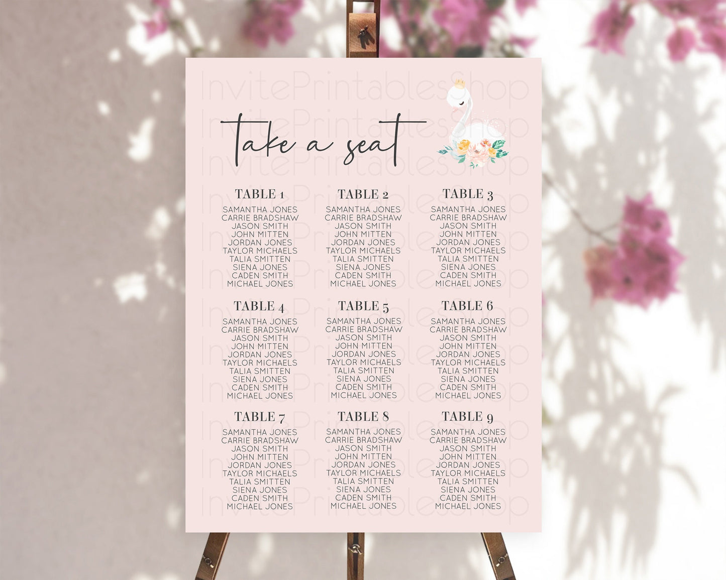 Swan Seating Chart Swan Princess Ballet Seating Sign Watercolour Pastel Floral Enchanted Forest Swan Lake Party Decor Secret Garden D10388