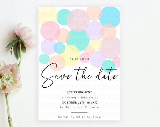 Pastel Confetti Save The Date Template Rainbow Colorful Sprinkles Party For 1st Birthday Baptism Baby Shower Wedding Bridal Shower D10784