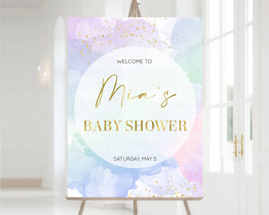 Editable Pastel Baby Shower Sign Rainbow Baby Shower Sign Welcome Baby Showe