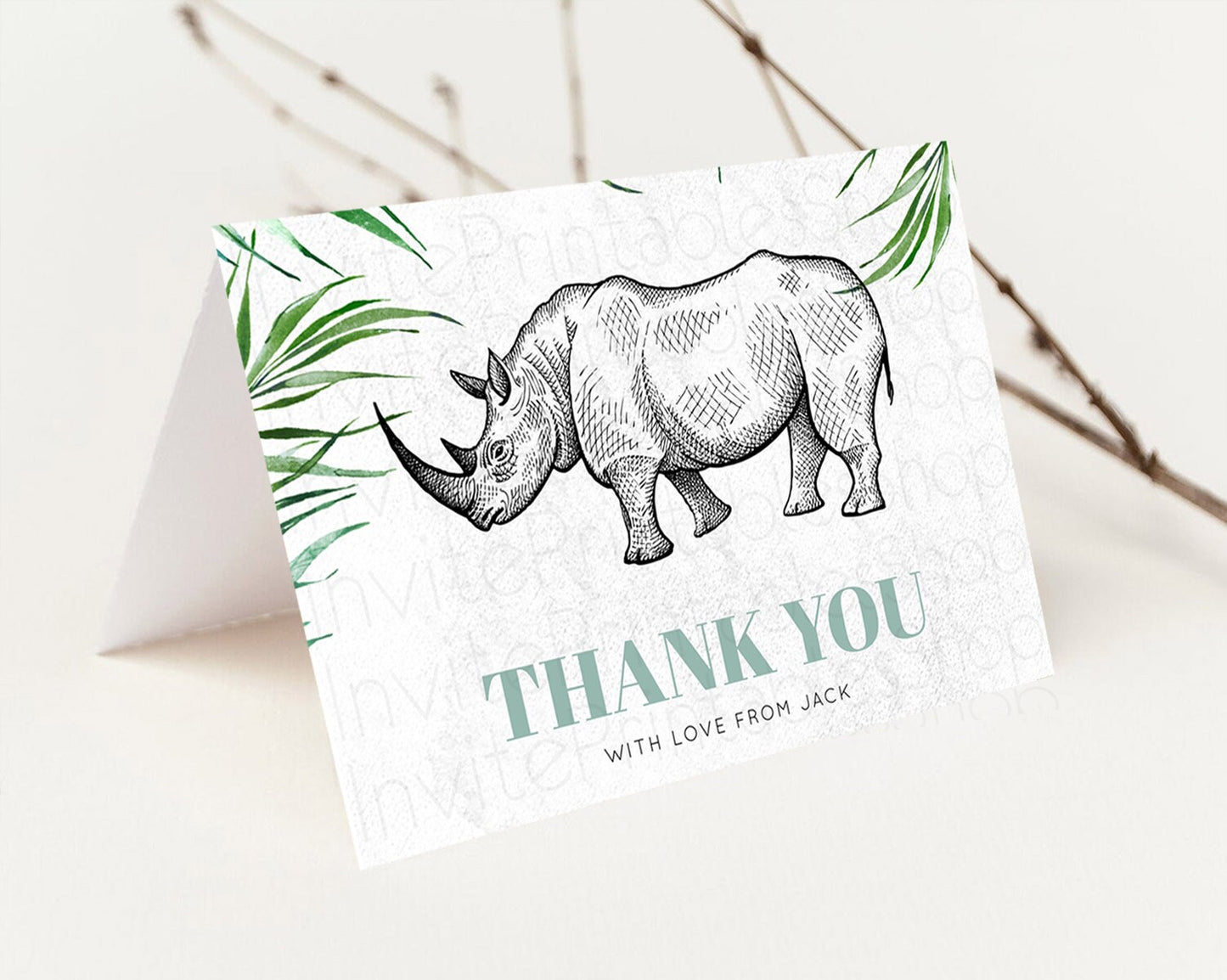 Rhino Thank You Rhino Thank You Card Rhino Birthday Thank You Card Rhino Card Template First Birthday Rhino Teacher Thank You Cards D10848