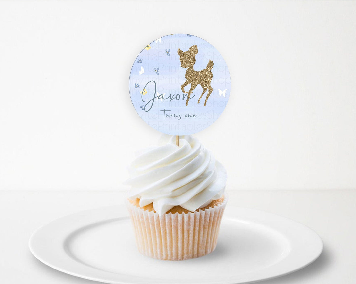 Fawn Cupcake Toppers Deer Cupcake Toppers Enchanted Forest Party Butterfly Pastel Flowers Woofland Cupcake Toppers First Birthday D10863