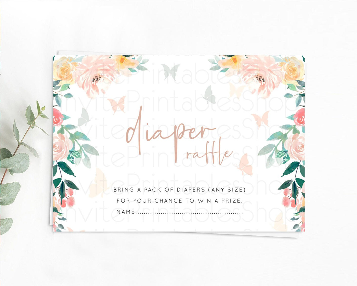 Secret Garden Diaper Raffle Card Boho Wildflower Diaper Raffle Insert Pastel Flower Garden Baby Shower Card Flower Raffle Game D10706