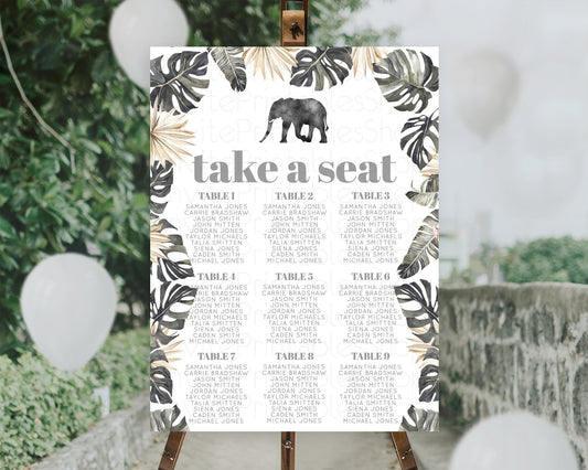 Elephant Seating Chart Elephant Seating Sign Elephant Party Safari Adventure Elephant Take A Seat Elephant Décor Zoo Fern Palm Leaf D10803