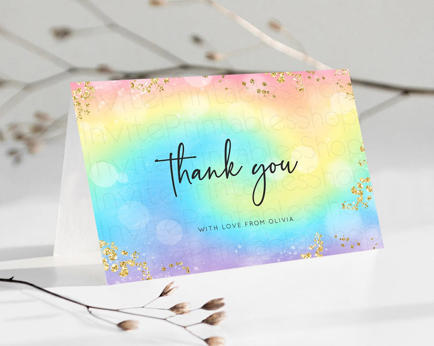 Pastel Thank You Rainbow Thank You Card Colorful Pastel Birthday Thank You Card Confetti Watercolor Pastel Teacher Thank You Cards D10568