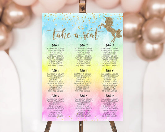 Unicorn Rainbow Seating Chart Pastel Unicorn Decor Magical Unicron Ombre Seating Chart Colorful Watercolor Glitter Sprinkle Décor D10499