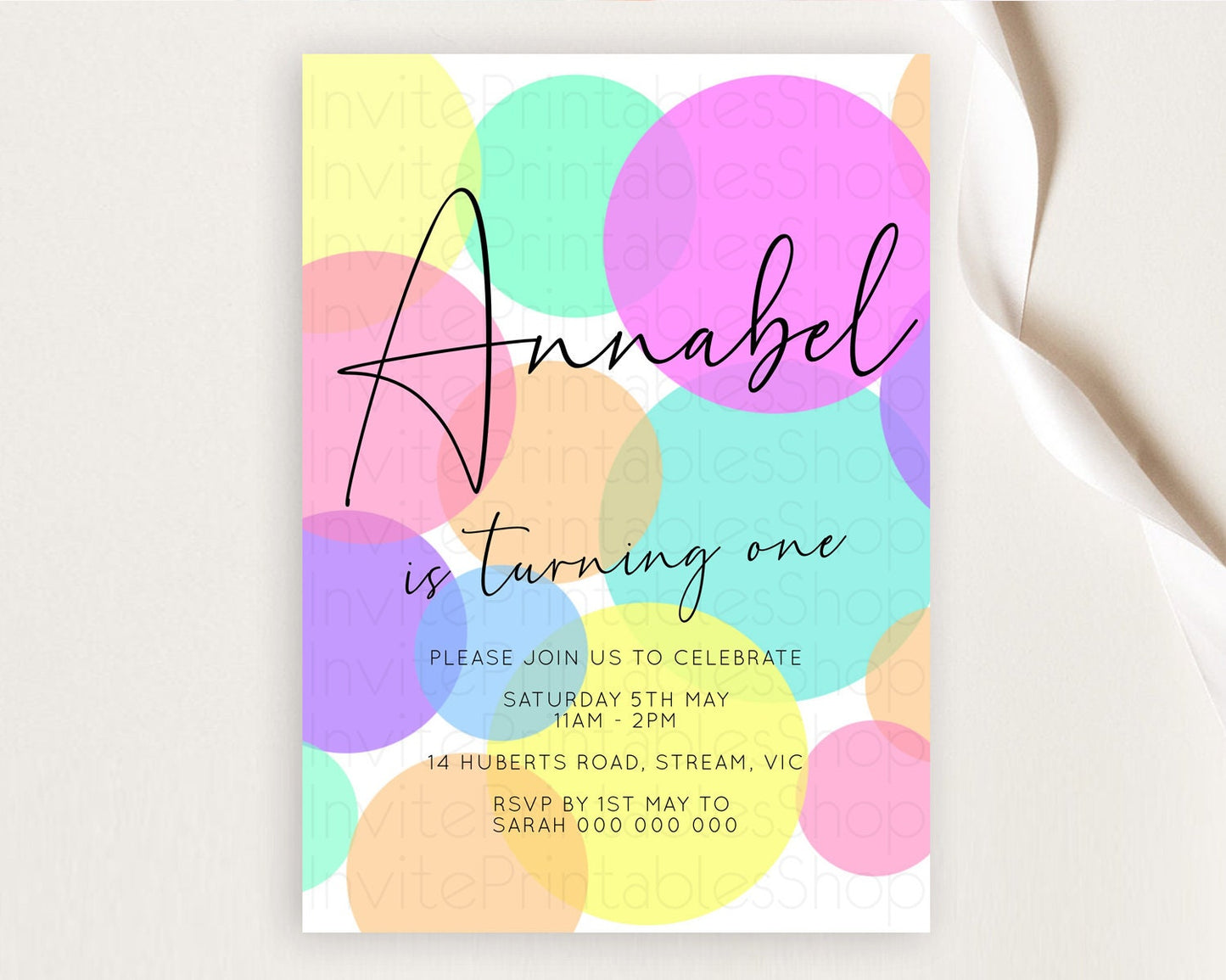 Pastel Birthday Invitation Pastel Confetti Birthday Invitation Bubbles Invitation Colorful Rainbow Confetti 2nd 1st First Birthday D10888