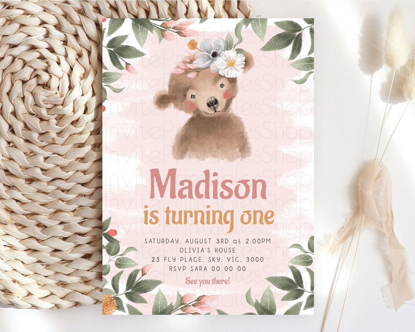 Editable Bear Birthday Invitation Bear Invitation Forest Baby Invites Bear W