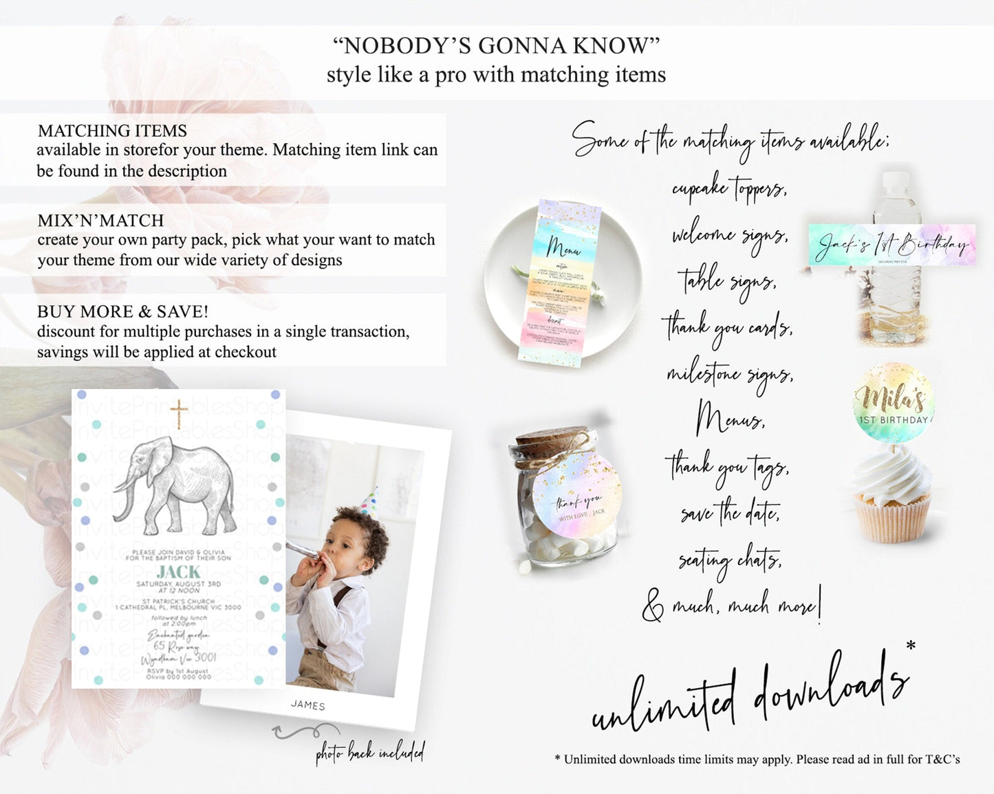 Elephant Baptism Invitation Elephant Baptism 1st Birthday Invitation Safari Christening Invitation TWO Wild ONE Jungle Adventure Zoo D10859