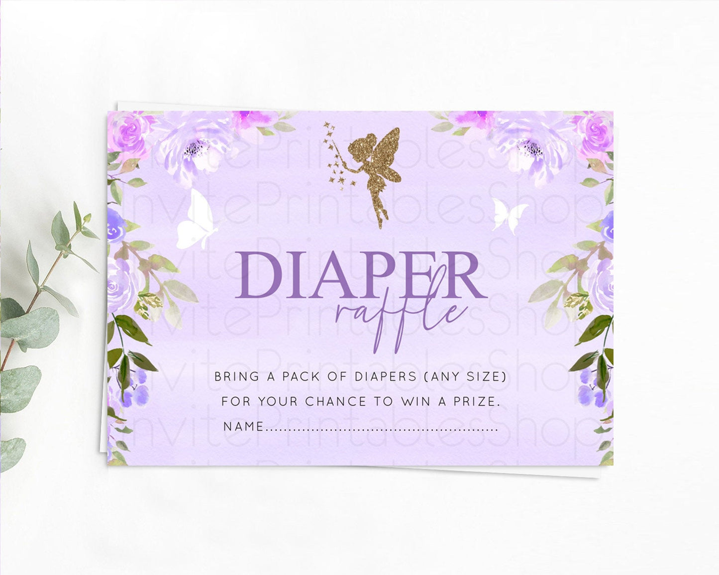Fairy Diaper Raffle Card Fairy Diaper Insert Enchanted Garden Fairy Diaper Ticket Pastel Floral Butterfly Secret Garden Raffle Game D10910