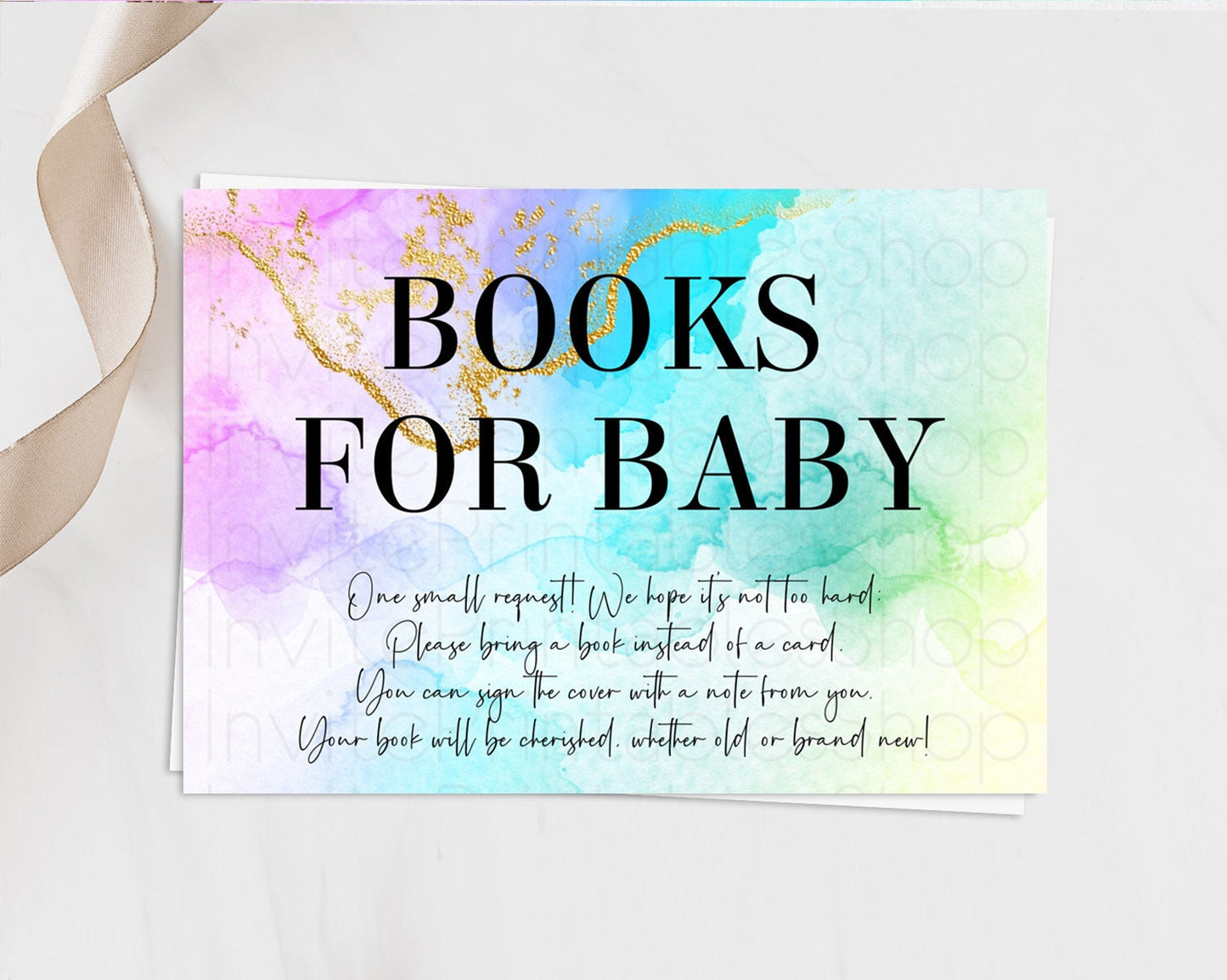 Pastel Books For Baby Card Pastel Rainbow Book Insert Colorful Ombre Watercolor Book Card Confetti Glitter Baby Book Poem Request D10393