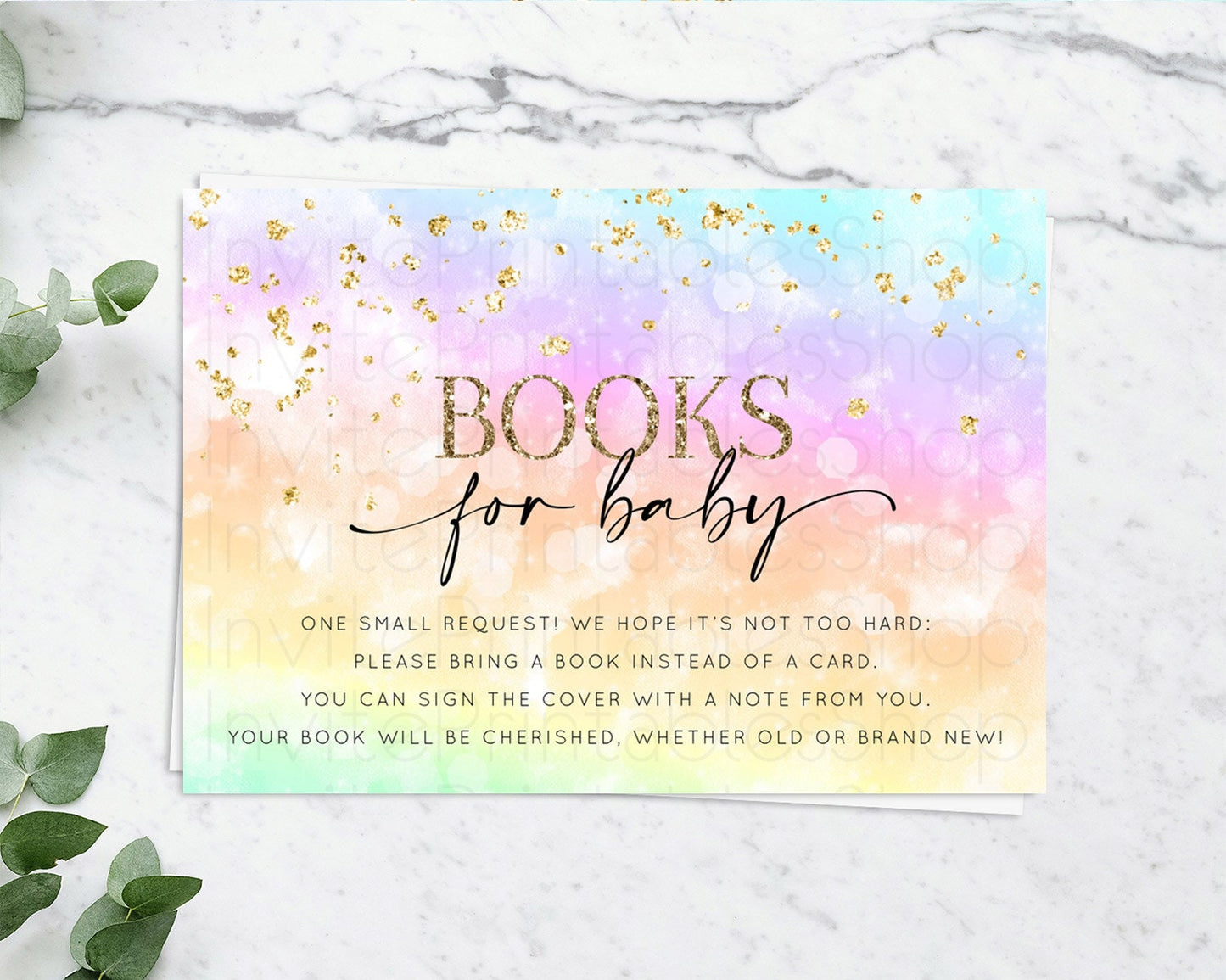 Pastel Books For Baby Card Pastel Rainbow Book Insert Colorful Ombre Watercolor Book Card Confetti Glitter Baby Book Poem Request D10647