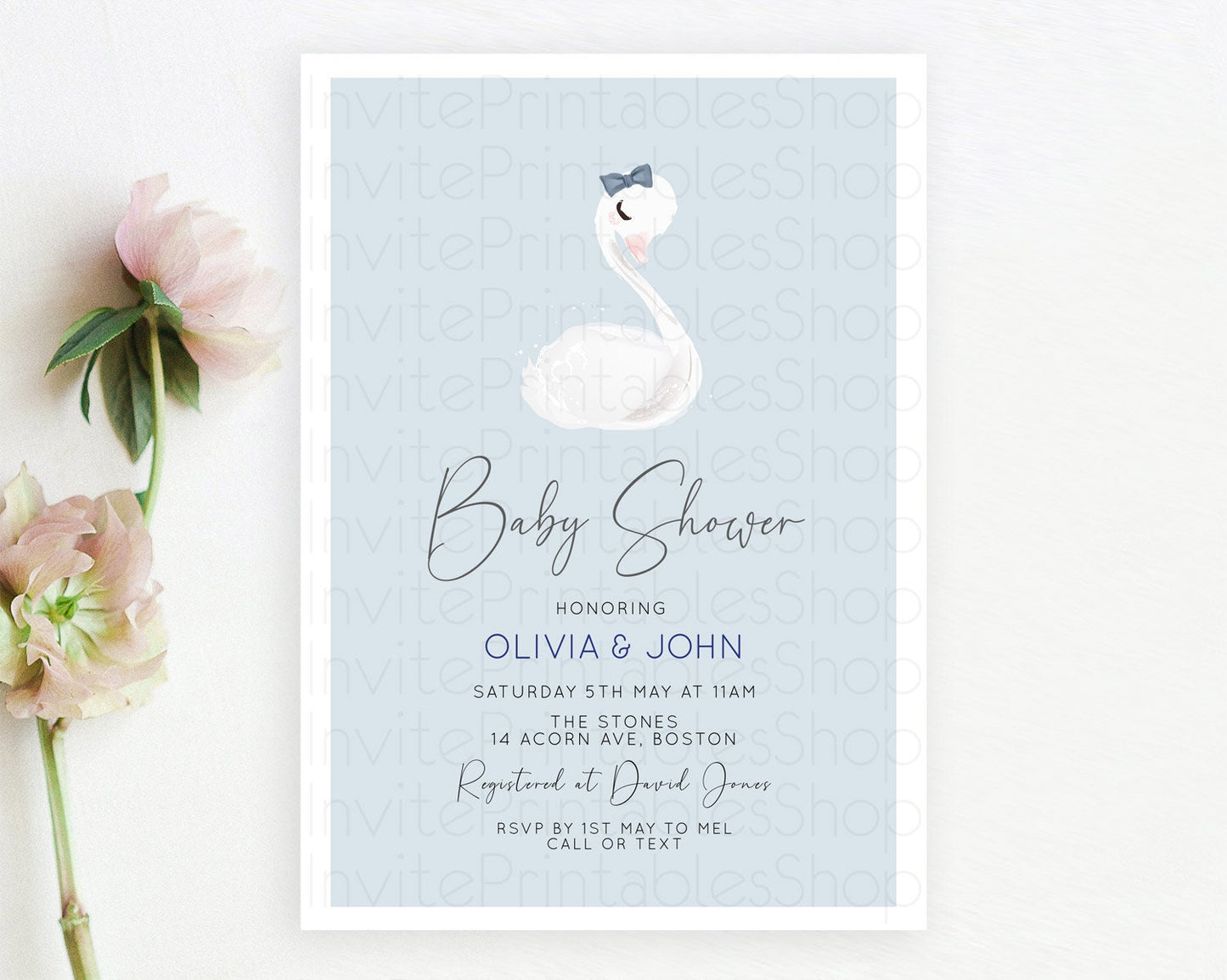 Swan Baby Shower Invitation Swan Princess Ballet Invitation Enchanted Forest Swan Lake Baby Shower Watercolour Pastel Floral D10760