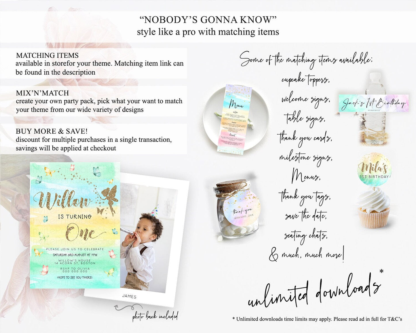 Pastel Fairy Birthday Invitation Pastel Butterflies Fairy Birthday Invitation Rainbow Ombre Watercolor 1st 2nd Birthday Invitation D23316