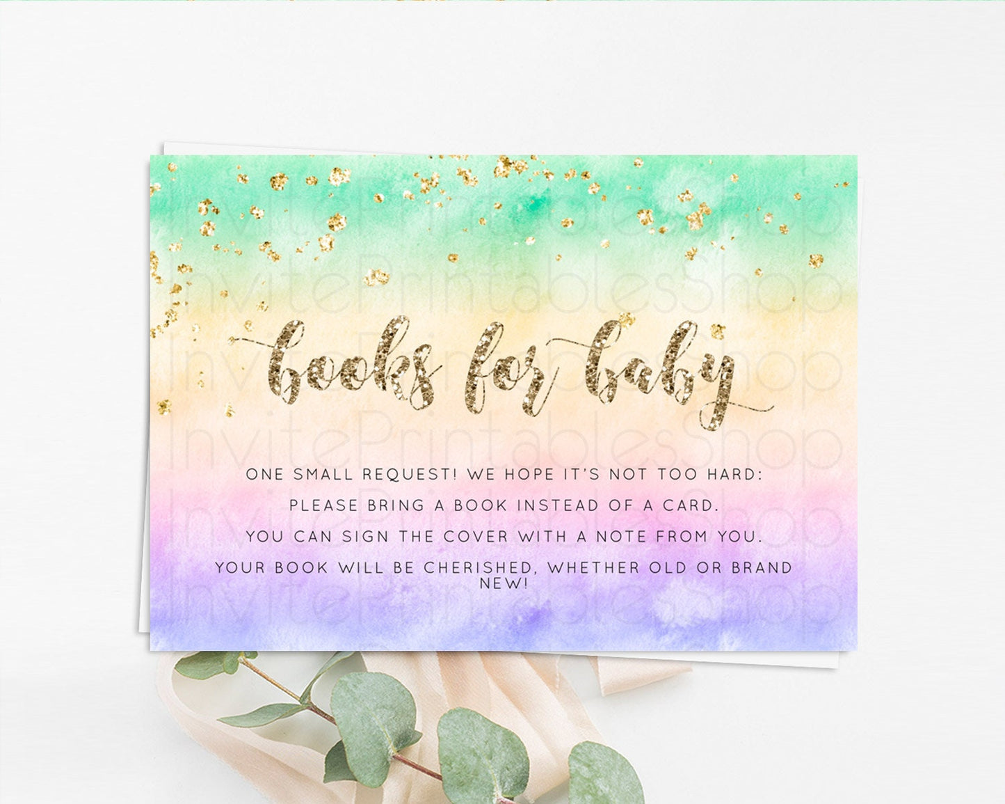 Pastel Books For Baby Card Pastel Rainbow Book Insert Colorful Ombre Watercolor Book Card Confetti Glitter Baby Book Poem Request D10478