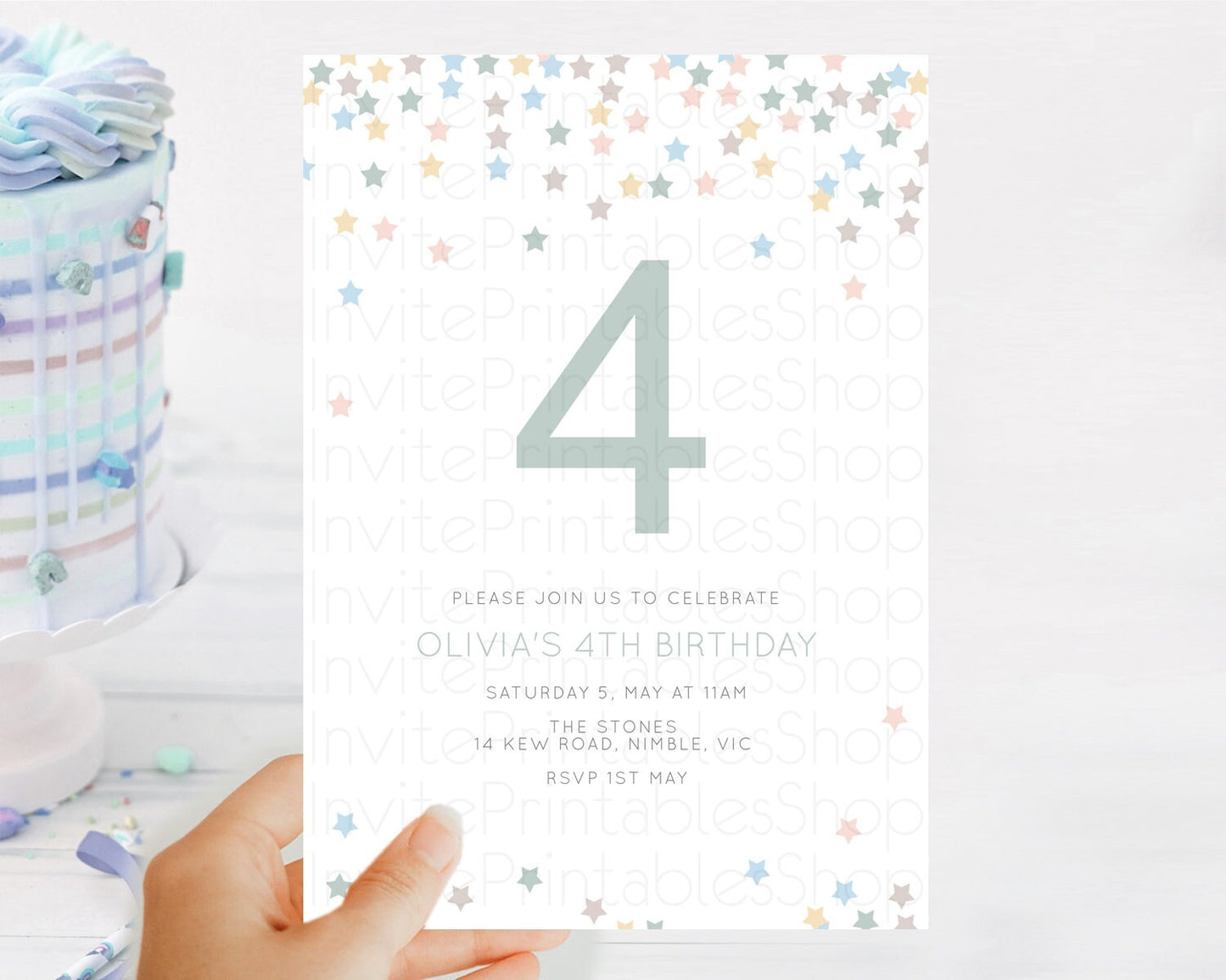 Star Birthday Invitation Pastel Stars Invite Shooting Star Party Rainbow Colorful Confetti Twinkle Little Star 2nd First Birthday D10795