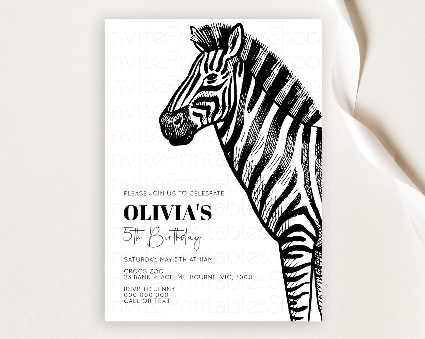 Zebra Birthday Invitation Zebra Invite Jungle Safari invite Watercolor Tropical Palm Invite Adventure Zoo Party Wild Animal Party D10249