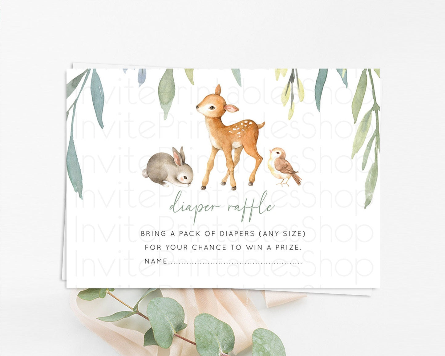 Fawn Diaper Raffle Card Deer Diaper Insert Floral Deer Diaper Ticket Enchanted Forest Butterfly Pastel Baby Shower Raffle Game D10919