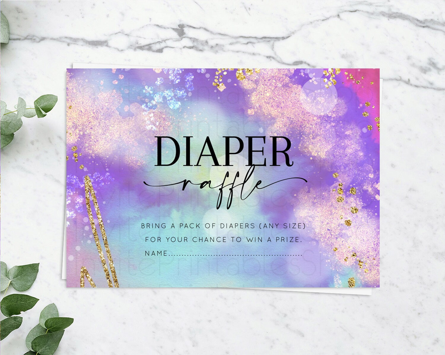 Rainbow Diaper Raffle Card Pastel Diaper Insert Colorful Pastel Watercolor Ombre Diaper Ticket Iridescent Sprinkles Raffle Game D10680