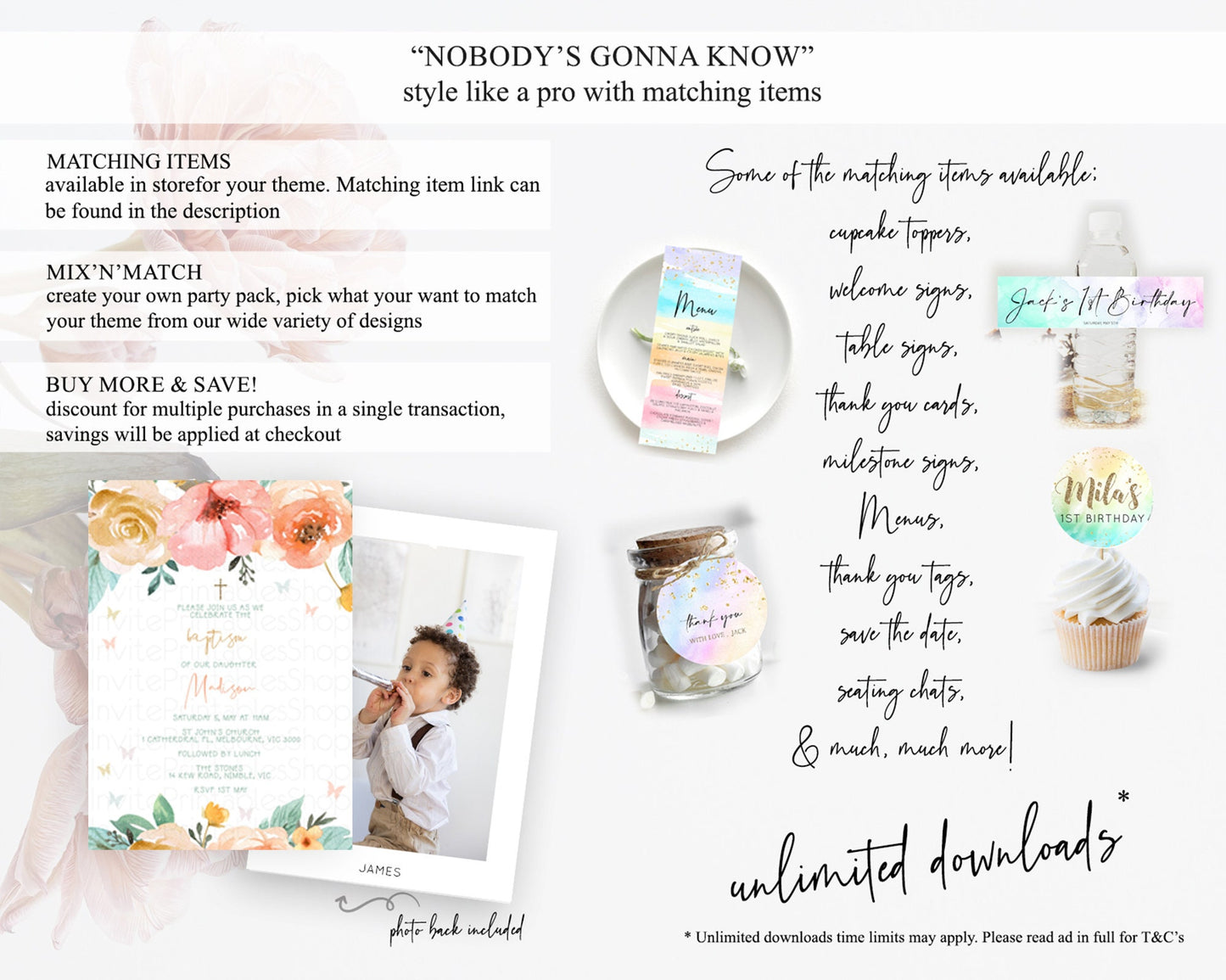 Secret Garden Baptism Invitation Wildflower Baptism Birthday Invite Pastel Flowers Christening Invite Enchanted Garden Boho Floral  D10347