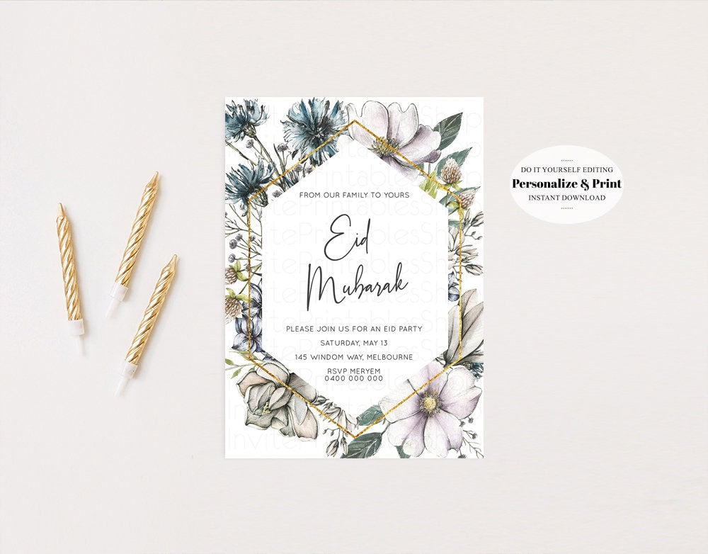 Eid Invitation Eid Mubarak Invitation Eid Ul Fitr Invite Eid Party Invite Eid al-Fitr Muslim Invite