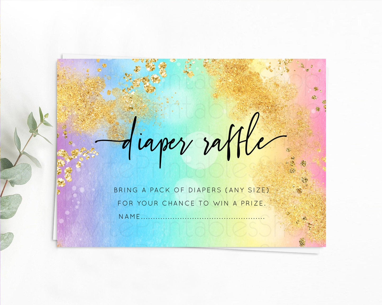 Pastel Diaper Raffle Card Pastel Rainbow Diaper Raffle Insert Colorful Ombre Watercolor Diaper Ticket Confetti Glitter Raffle Game D10559