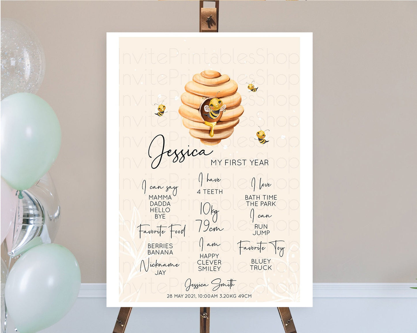 Editable Bee First Birthday Milestone Board Bee Milestone Poster Bee Day Bee