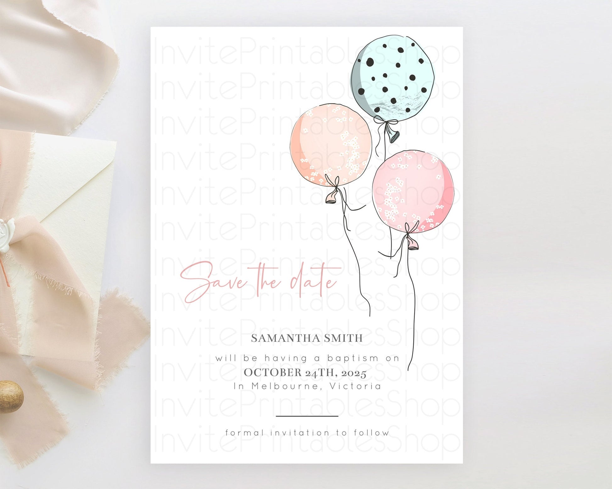 Editable Pastel Balloons Save The Date Rainbow Confetti Balloon Party Colorf
