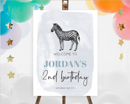 Zebra Welcome Sign Zebra Welcome Board Zebra Welcome Poster Safari Décor Dried Palm Fern Zoo Party Zebra First Birthday Welcome Sign D10814