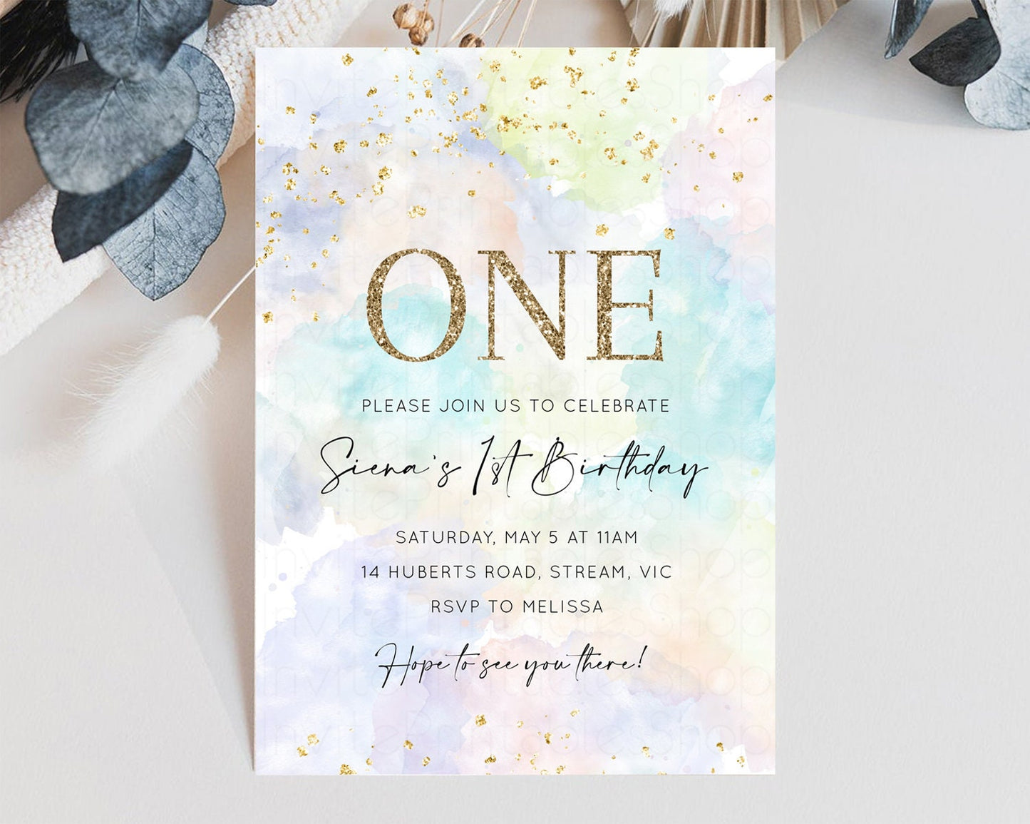 Pastel Rainbow Birthday Invitation Pastel Birthday Invite Ombre Rainbow Invite Colorful Watercolor Invite Glitter Invite 1st 2nd 3rd K591