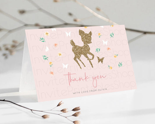 Editable Fawn Thank You Deer Thank You Card Pastel Floral Deer Birthday Than
