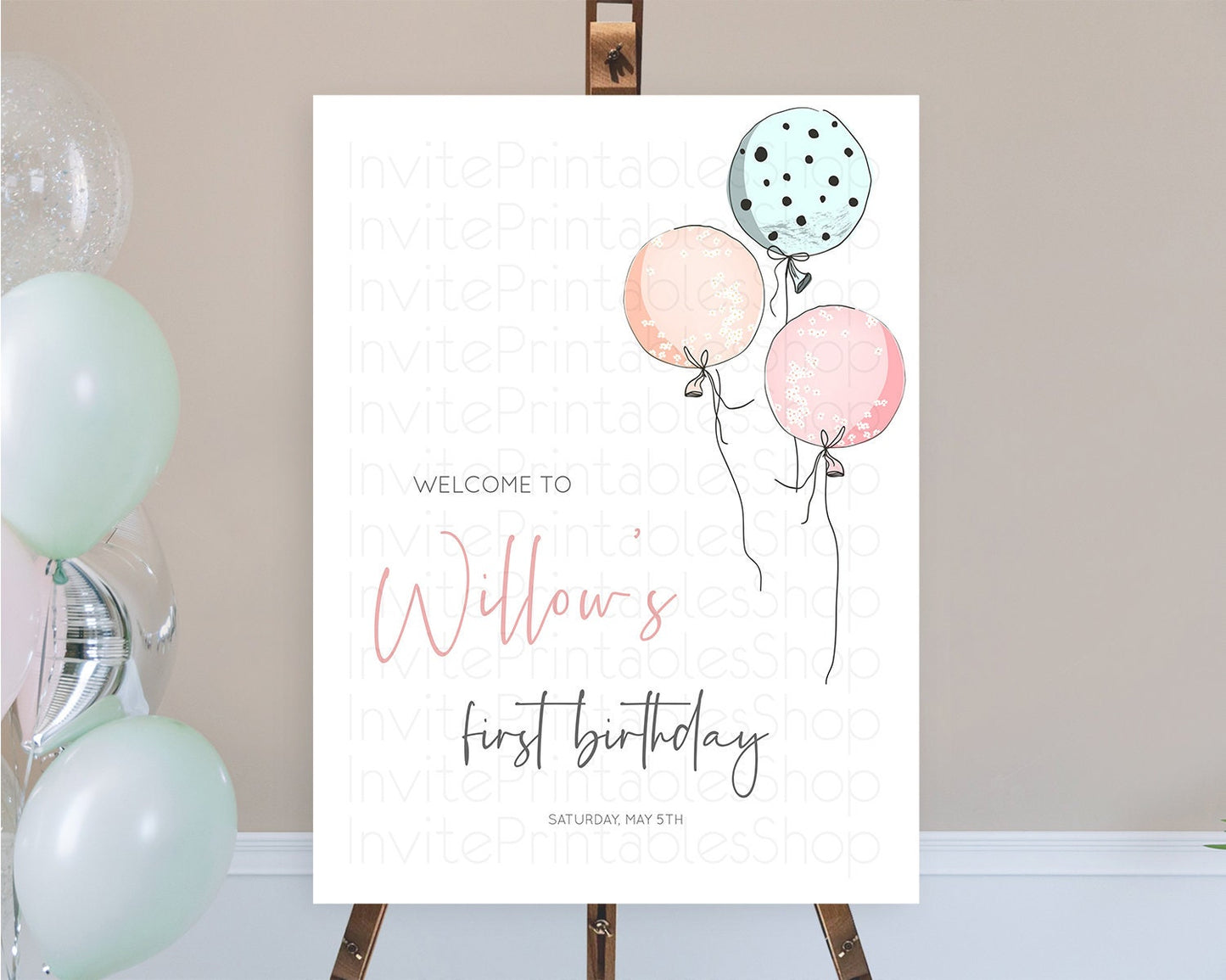 Pastel Balloons Welcome Sign Colorful Balloon Welcome Board Rainbow Balloon Weclome Poster Confetti First Birthday Welcome Sign D10868