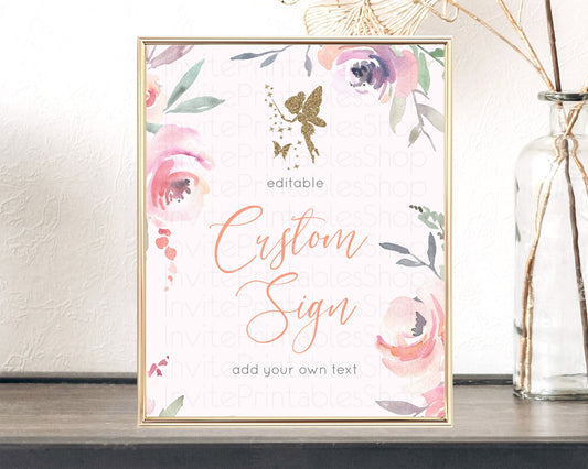 Fairy Sign Enchanted Garden Table Sign Décor Pastel Floral Butterfly Party Secret Garden Birthday Baptism Baby Shower Bridal Shower D10197