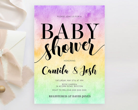Editable Pastel Baby Shower Invitation Rainbow Baby Shower Invitation Colorf