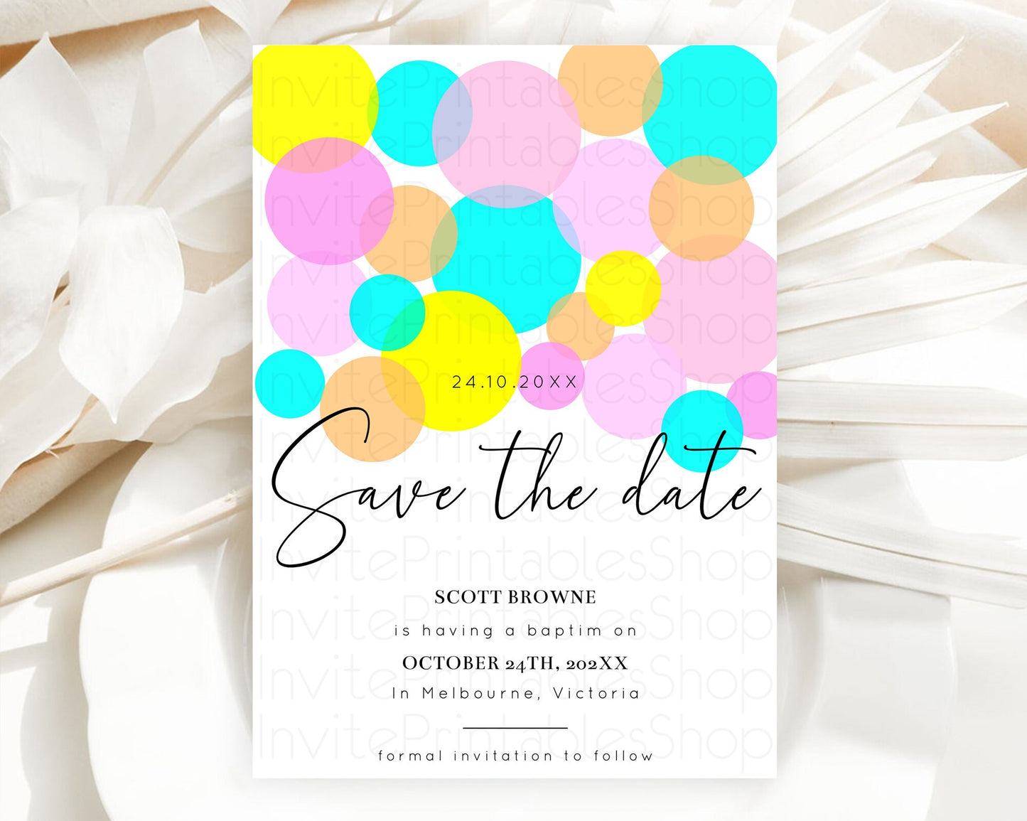 Pastel Confetti Save The Date Template Rainbow Colorful Sprinkles Party For 1st Birthday Baptism Baby Shower Wedding Bridal Shower D10896