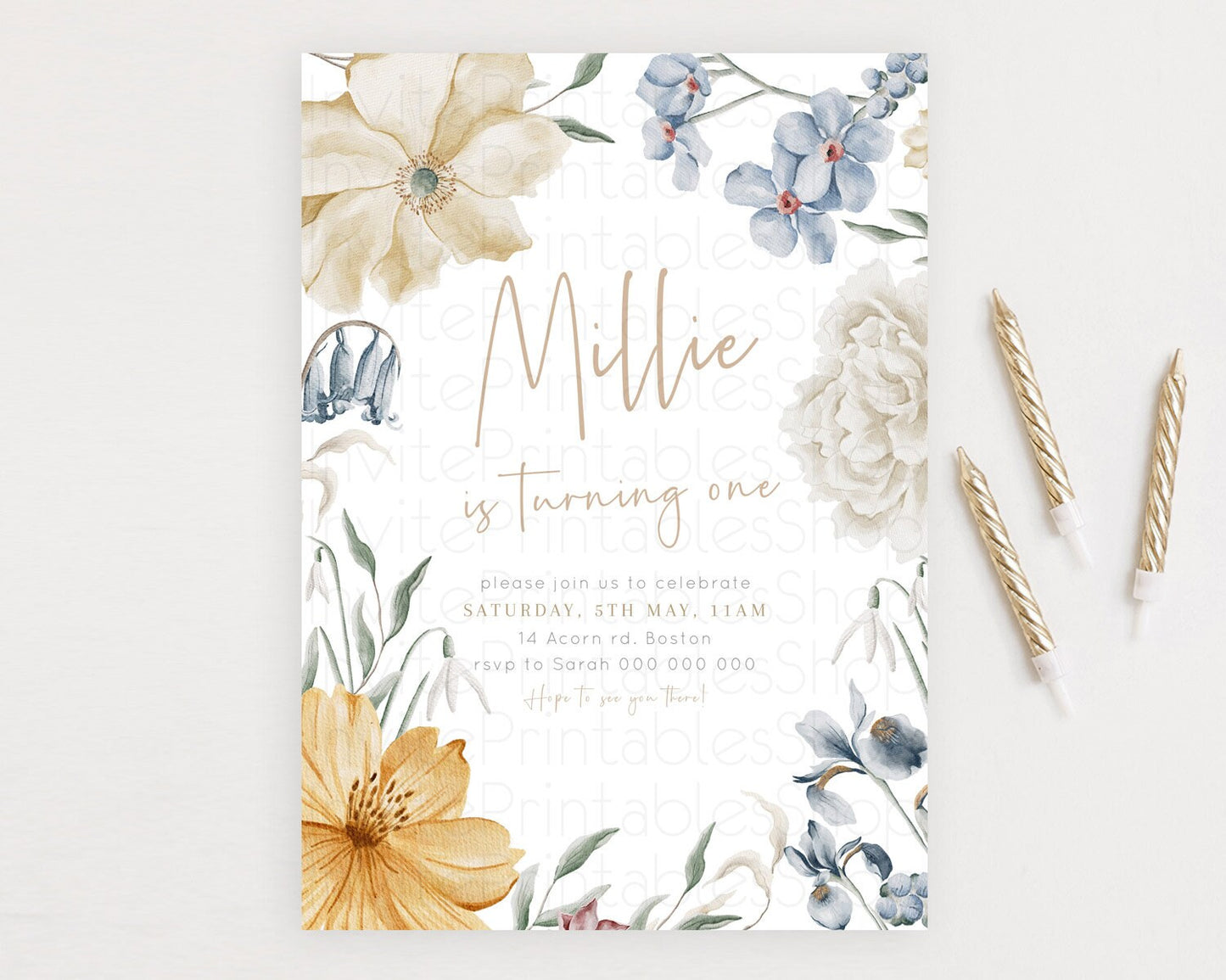 Secret Garden Invitation Wildflower Birthday Invitation Pastel Flowers Invite Enchanted Garden Boho Floral 3rd 2nd First Birthday D23357