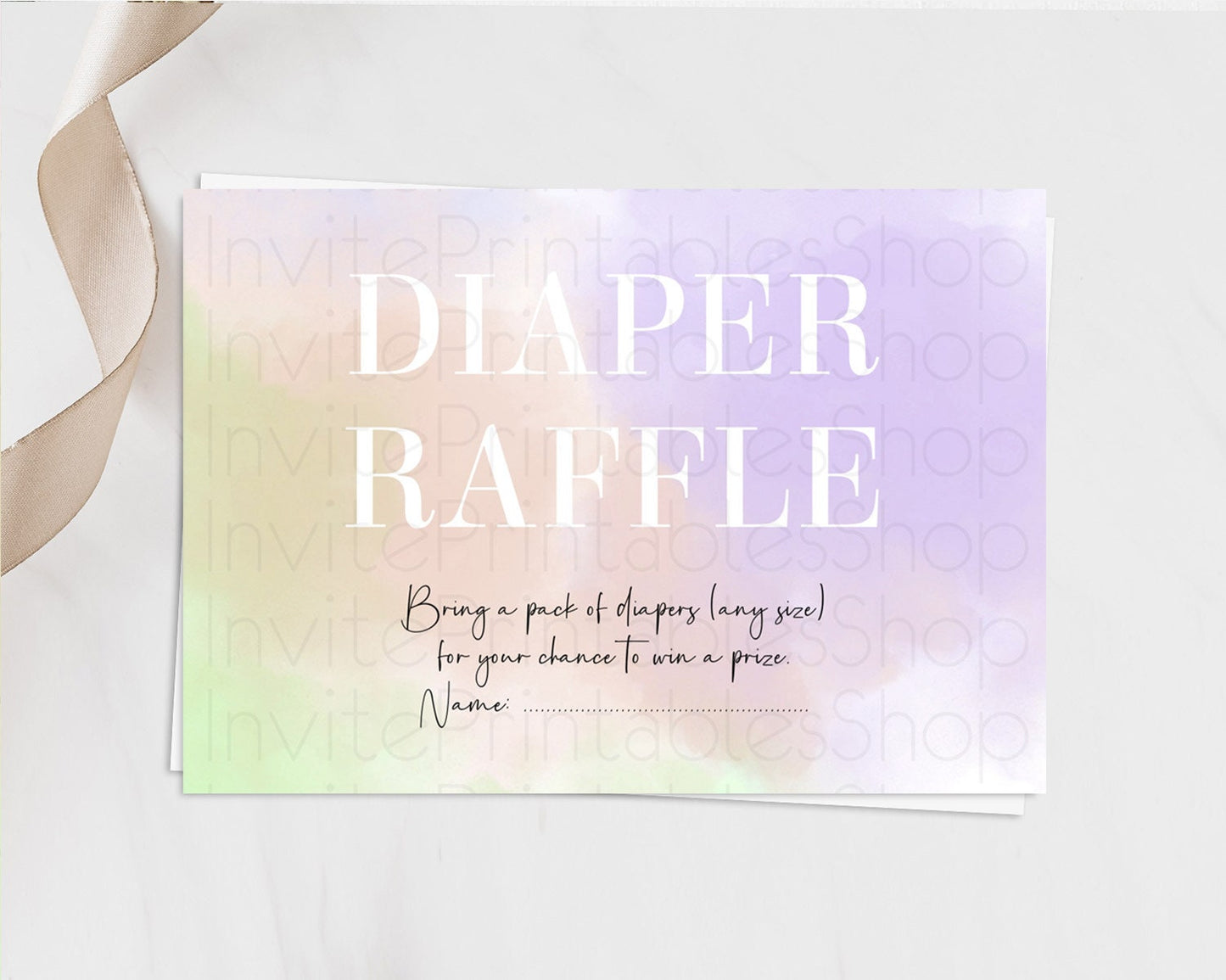 Pastel Diaper Raffle Card Pastel Rainbow Diaper Raffle Insert Colorful Ombre Watercolor Diaper Ticket Confetti Glitter Raffle Game D10371