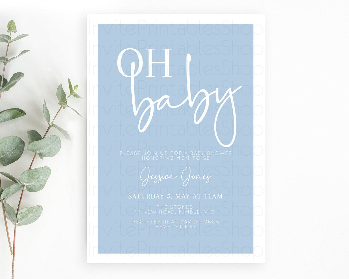 Blue Baby Shower Invitation Pastel Blue Baby Shower Invitation Minimalist Baby Shower Invitation Plain Blue Invites Modern Simple D10734