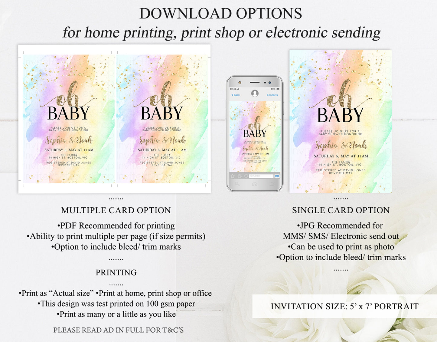 Rainbow Baby Shower Invitation Pastel Watercolor Invitation Ombre Splash Invite Glitter Confetti Sprinkles Colorful Gender Neutral 604v2