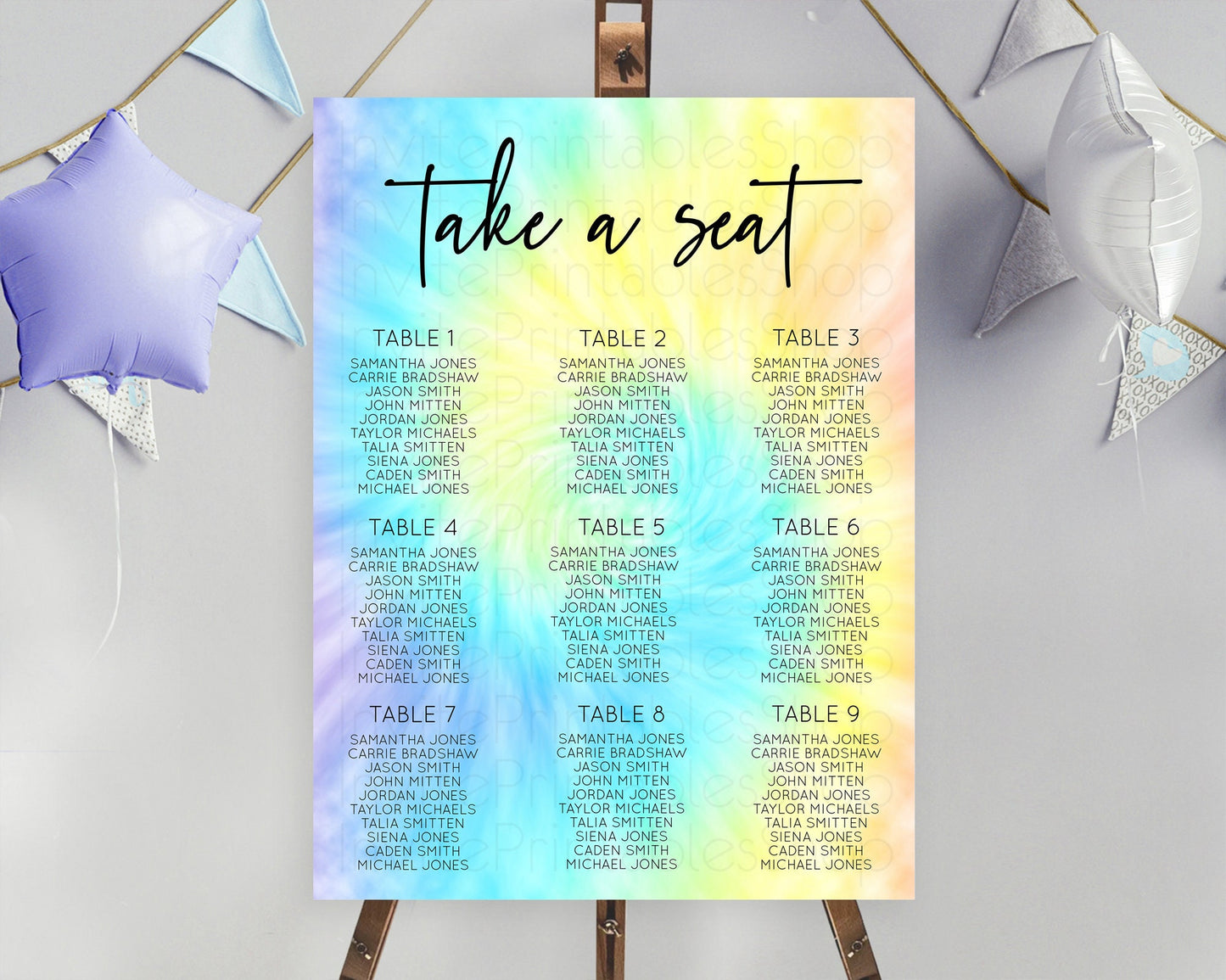 Tie Dye Seating Chart Rainbow Tie Dye Seating Chart Rainbow Colorful Seating Chart Tie Dye Pastel Rainbow Party Decor Take A Seat D10578