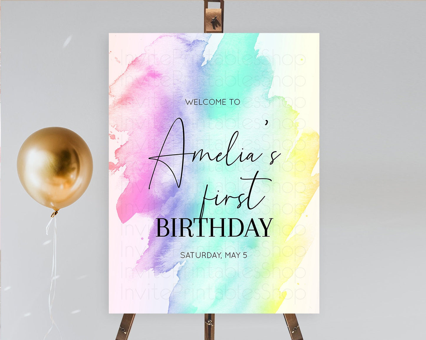 Pastel Welcome Sign Pastel Rainbow Welcome Sign Colorful Rainbow Confetti Watercolor Glitter Pastel First Birthday Welcome Sign D10231
