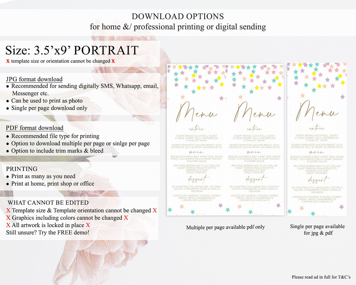 Star Menu Template Pastel Stars Menu Shooting Star Twinkle Little Star Decor Rainbow Colorful Confetti Dinner Dessert Food Menu D10601