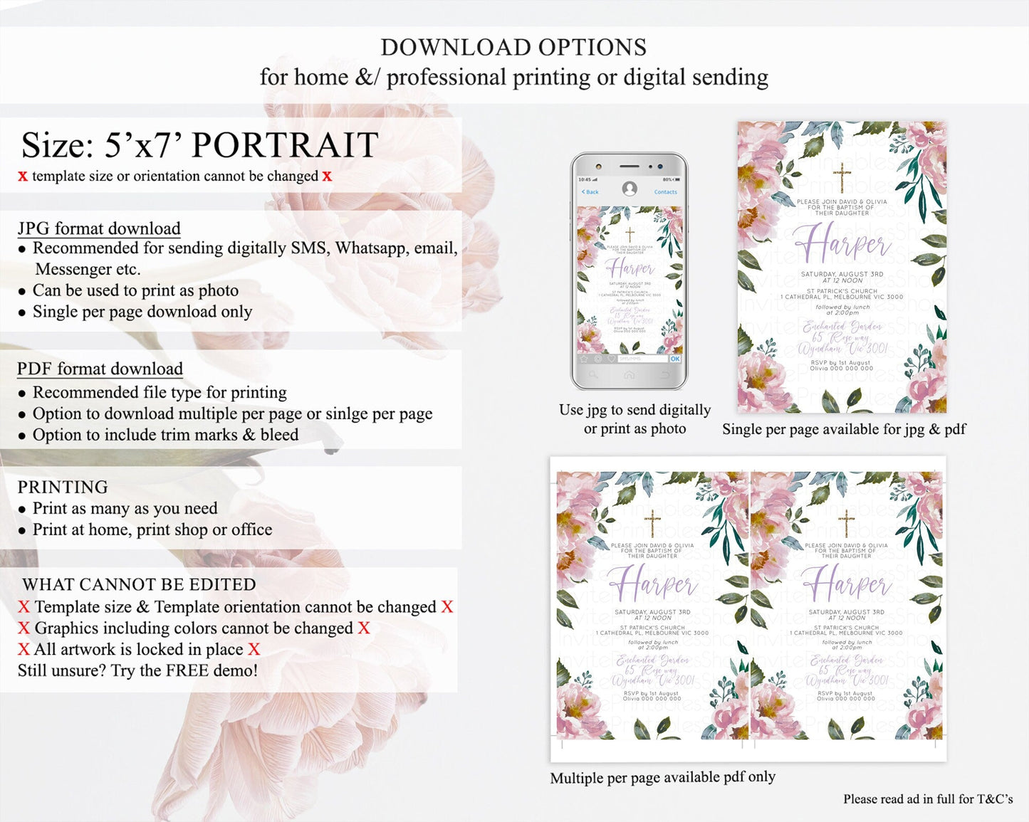 Secret Garden Baptism Invitation Wildflower Baptism Birthday Invite Pastel Flowers Christening Invite Enchanted Garden Boho Floral D10729