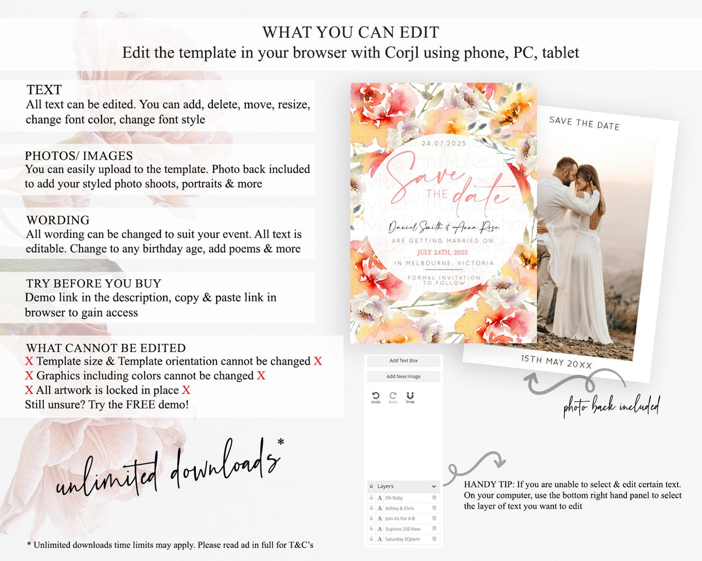 Wildflower Save The Date Template Secret Garden Save The Date Pastel Floral Garden Party Boho Flowers Birthday Baby Shower Wedding D10280