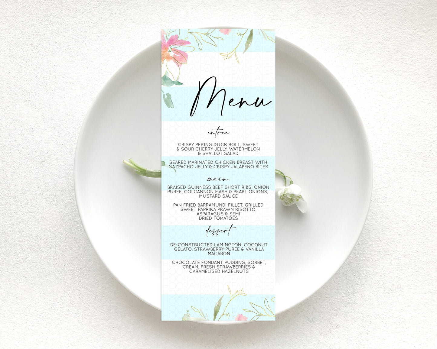 Secret Garden Menu Wildflower Menu Template Pastel Flower Garden Table Decor Boho Floral Dinner Dessert Floral Party Food Menu D10304