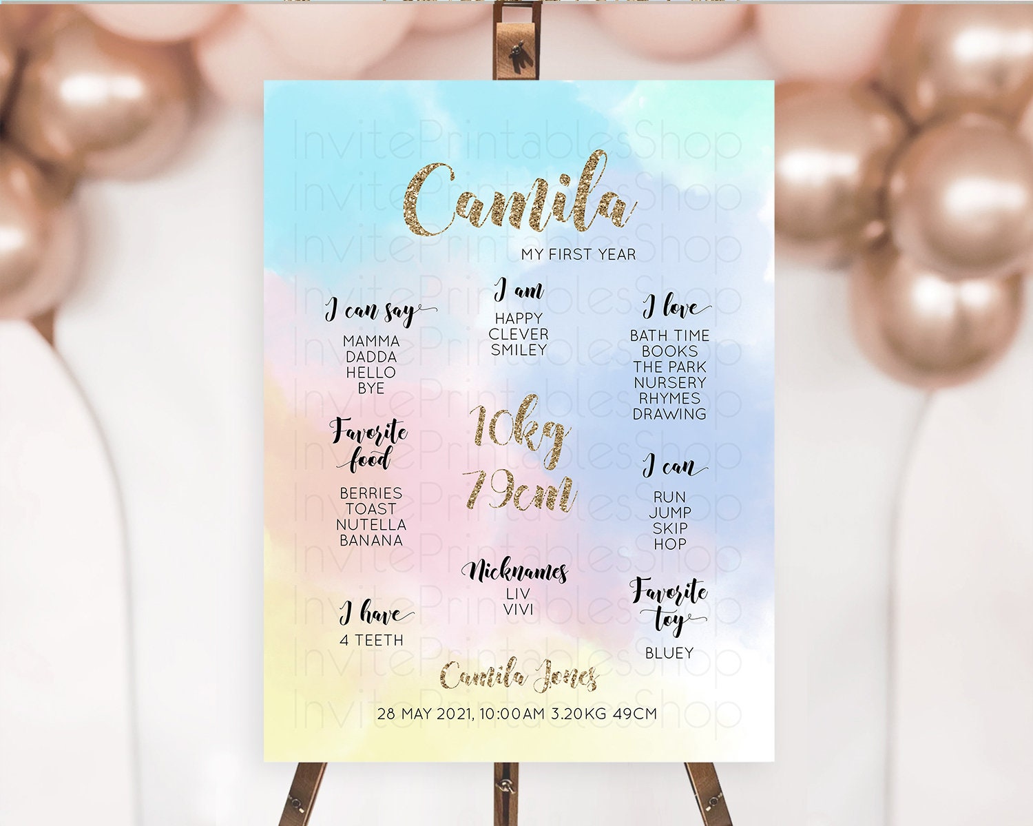 Editable Pastel First Birthday Milestone Board Pastel Rainbow Milestone Post