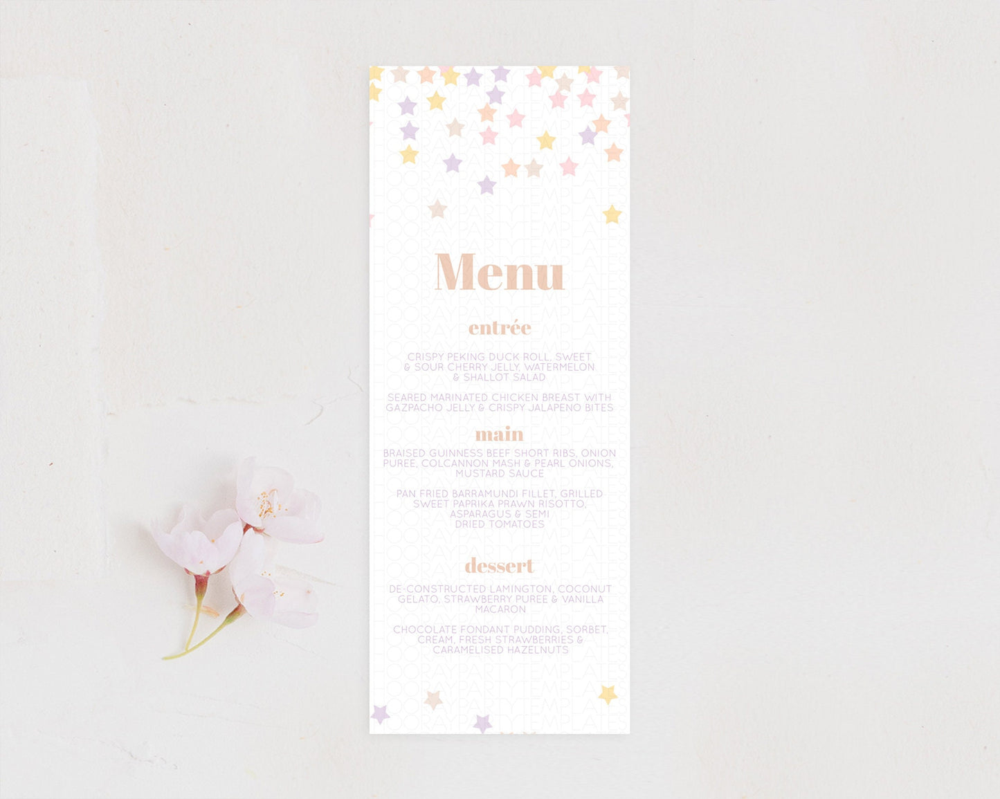 Star Menu Template Pastel Stars Menu Shooting Star Twinkle Little Star Decor Rainbow Colorful Confetti Dinner Dessert Food Menu D10810