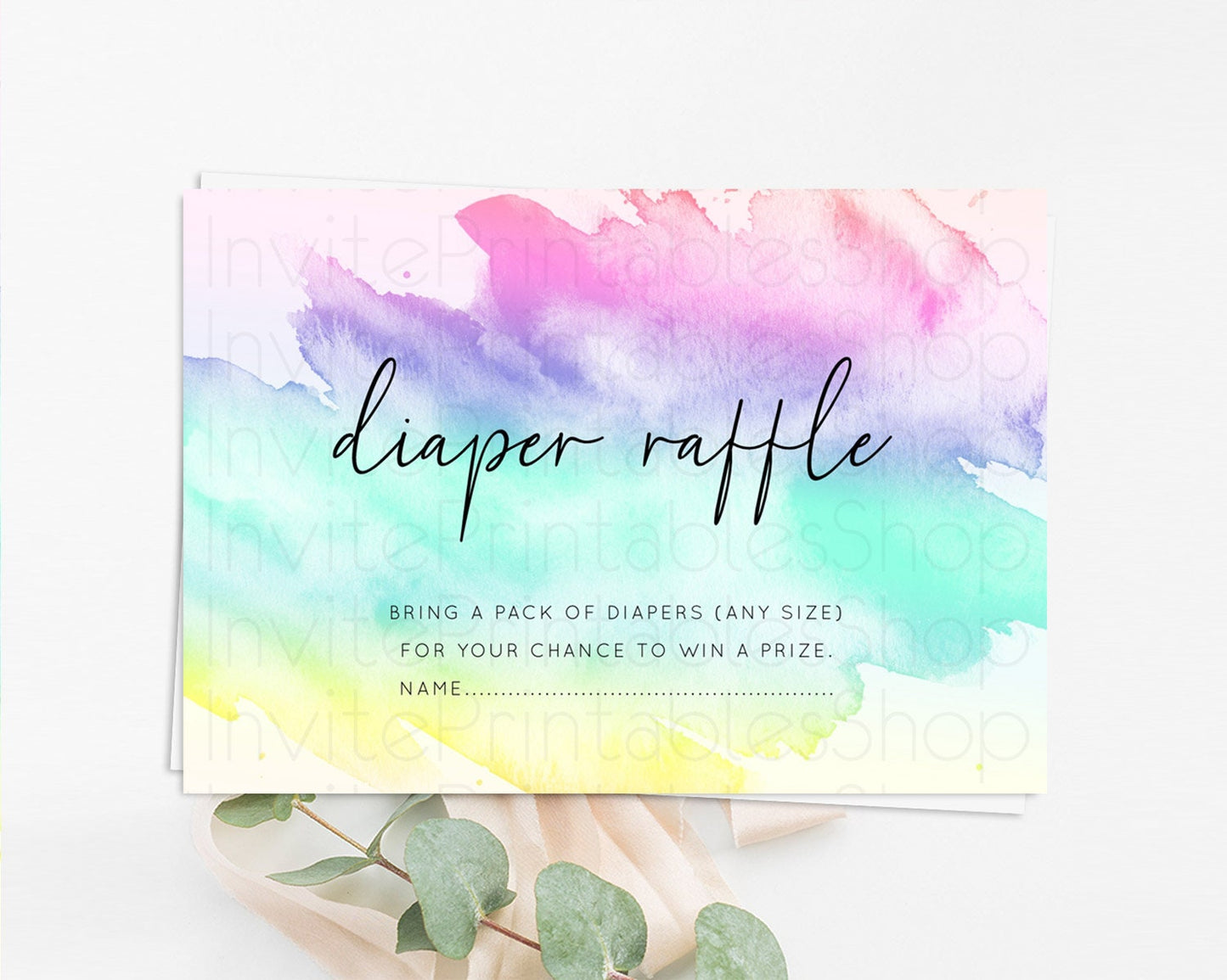 Pastel Diaper Raffle Card Pastel Rainbow Diaper Raffle Insert Colorful Ombre Watercolor Diaper Ticket Confetti Glitter Raffle Game D10231